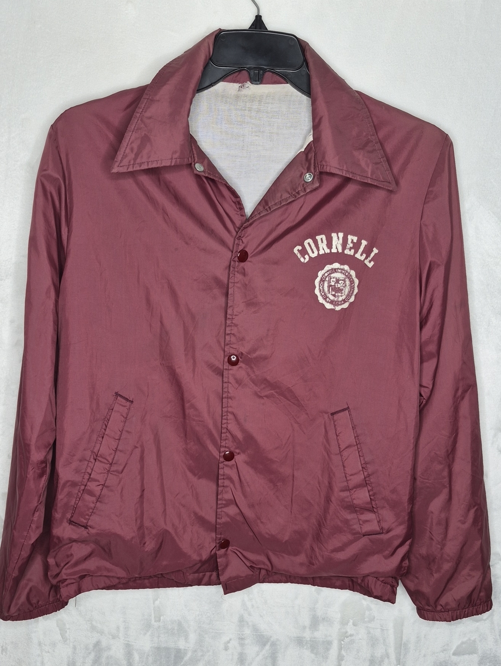 Vintage 70s 80s Cornell University Coaches Jacket Maroon Snap Front